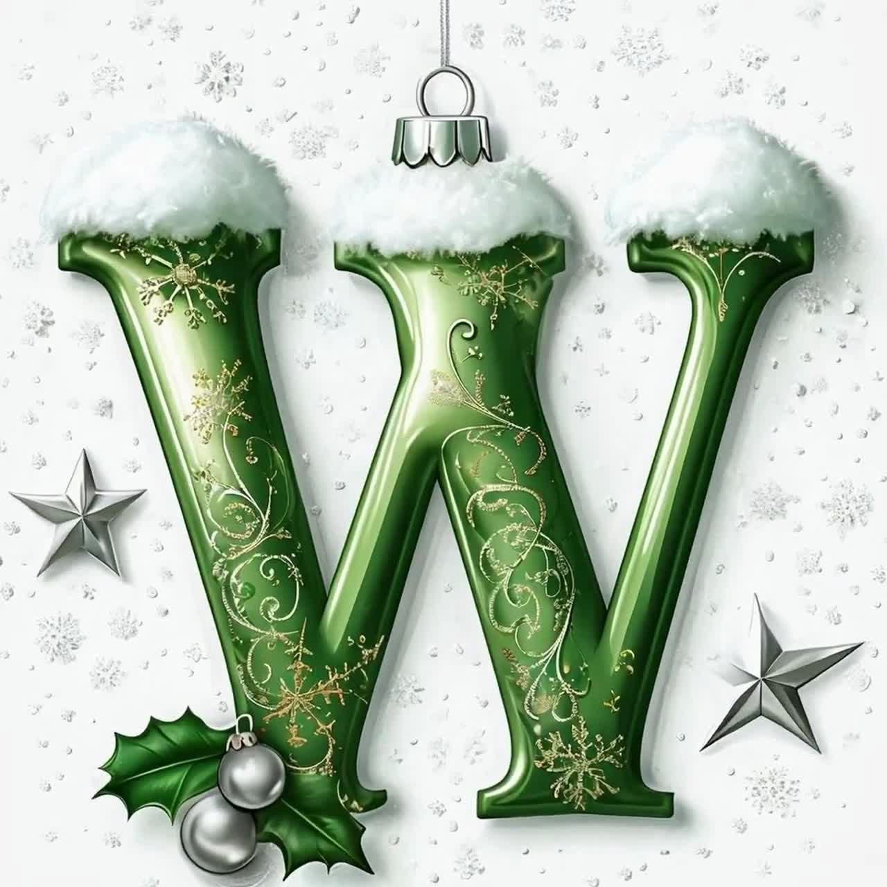 W Festive Stylized Letter W With Snow Caps and Ornaments for
